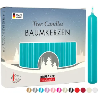 BRUBAKER Baumkerzen Wachs - Weihnachtskerzen für Weihnachtspyramiden und Schwibbögen - Pyramidenkerzen Christbaumkerzen, 200 Stück, Türkis - Türkis