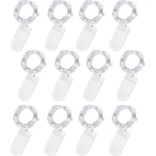Batteriebetriebene Lichterkette, 12-teiliges Set, 2 m, 20 LEDs, wasserdicht, Kupfer, für Geburtstag, Party, Hochzeit, Weihnachten, Gartendekoration (Kaltweiß)