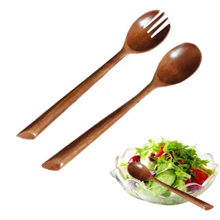 Yueser Holzlöffel Holzgabeln Dessertlöffel Suppenlöffel Klein Teelöffel Handgemacht Holz Suppenlöffel Holzgabel für Honig Kaffee Tee Dessert Kuchen (2 Stück)