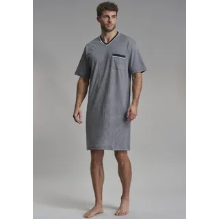 Nachthemd GÖTZBURG "Brooklyn", Herren, Gr. 50 (M), N-Gr, blau (blau, mittel, minimal), Single Jersey, Obermaterial: 100% Baumwolle, bedruckt, bequem kniefrei, V-Ausschnitt, Kleider Nachthemd, V-Ausschnitt, Kurzarm, Brusttasche, mit Muster, Baumwolle, weich, Topseller