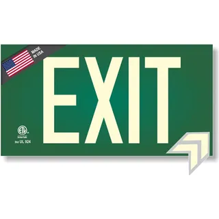 Photoluminescent Exit Sign Green - Code Approved UL 924/IBC 2012/NFPA 101 2012 by NightBright USA