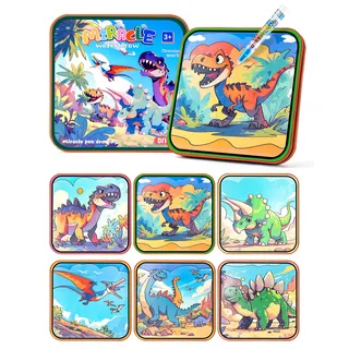 Prism Petal Dinosaurier Wiederverwendbare Wassermalerei Buch Spielzeug für Kinder, magische Aquarell Bücher Spielzeug mit Wasserstift Märchen für 3+ Alter Jungen und Mädchen (Dinosaurier)