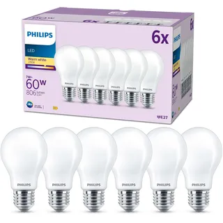 Philips LED Classic Normallampe mit 60W, E27 Sockel, Warmwhite (2700K) 6er Pack
