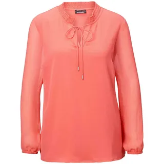 Chiffonbluse GOLDNER "Elegante Jersey-Bluse mit Rundhals", Damen, Gr. 42, orange (koralle), Obermaterial: 100% Polyester PES., Modisch, figurumspielend, Gummibündchen, Blusen Chiffonbluse, Gummibund