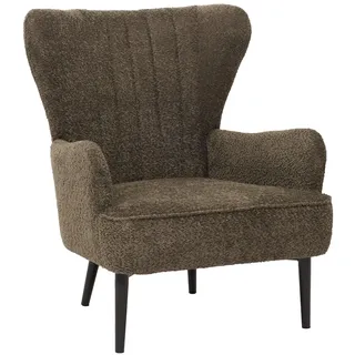 Mendler Lounge-Sessel HWC-K37, Cocktail-/Ohrensessel Polsterstuhl Retro Vintage Stoff Chenille (500g/m2) Öko-Tex ~ grün-braun