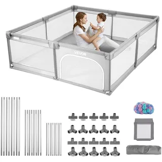 Vevor Baby-Laufstall, 200x149 cm, Spielstall für Kinder, Zaun-Spielplatz für drinnen & draußen mit 50 Ozeanbällen, Tür mit Reißverschluss & atmungsaktivem Netz, Sicherheits-Aktivitätszentrum