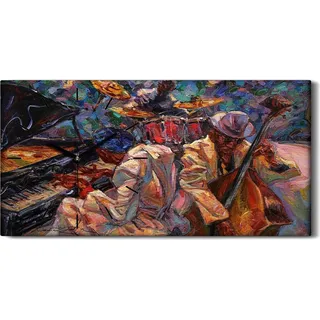 Leinwand Wanduhr Wandkunst Uhr 60x30 Malerei Abstrakte Musik Klavier Schlagzeug - schwarze Hände - Braun