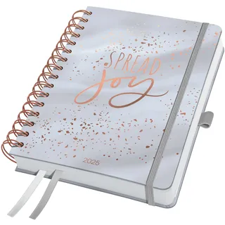 SIGEL J5605 Spiralkalender 2025 A5, Jolie Glittery Joy, Hardcover, Gummiband, Stiftschlaufe, Einstecktasche, 2 Zeichenbänder, 240 Seiten, vegan, Buchkalender, Terminplaner