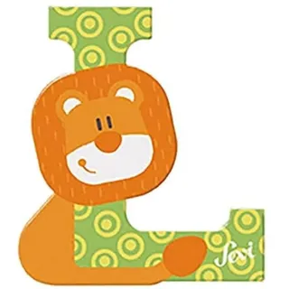 Sevi 83012 Tier Holzbuchstaben L Löwe ca. 10 cm, Türbuchstaben für Kinderzimmer, ABC Lernspielzeug aus Holz, pädagogisches Spielzeug für Kinder ab 3 Jahren, Buchstabe Tiere, Orange/Grün/Gelb
