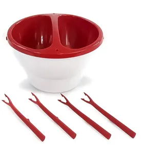 TUPPERWARE Allegra 1L rot Schoko Traum Schokofondue Mikrowelle Servier & Dip + SPÜLTUCH - Rot, Weiß, Blau