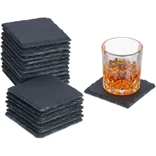 Relaxdays Untersetzer, 20er Set, eckige Glasuntersetzer, 10x10 cm, Raclette- & Getränkeuntersetzer, anthrazit