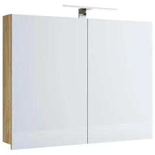 Mid.you Spiegelschrank , Honigeiche , Glas , D , 80x59.2x12 cm , Badezimmer, Badmöbelsets & Badmöbelserien, Badmöbelserien