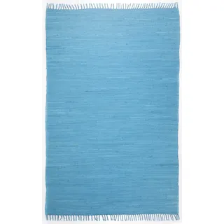 THEKO Dhurry | Fleckerl | Flachgewebe-Teppich aus 100% Baumwolle; handgewebt, waschbar, beidseitig verwendbar | 40 x 60 cm; Türkis | Happy Cotton