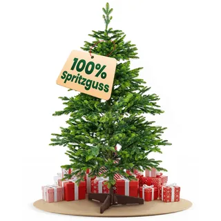 Xonic® Künstlicher Weihnachtsbaum 120 cm - 100% Spritzguss Tannenbaum künstlich wie echt - Christbaum mit Holzständer & Rindenoptik - Christmas Tree naturgetreu (Nordmanntanne)