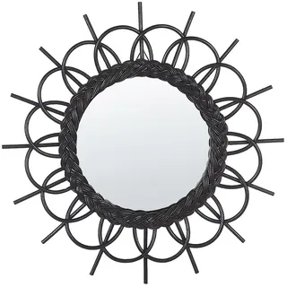 Beliani Wandspiegel Rattan schwarz Sonnenform 60 cm Telakia , Naturmaterialen , Rund , 60x60x3 cm , Spiegel, Wandspiegel
