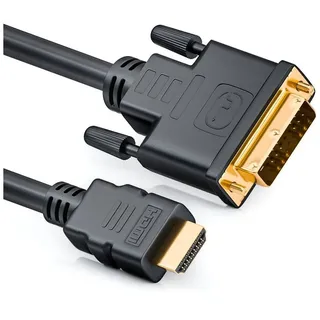 deleyCON 1m HDMI zu DVI Kabel DVI-D DVI-I High Speed 3D Ready Adapterkabel 1080p FULL HD HDTV 3D Beamer Laptop Monitor TV - Schwarz