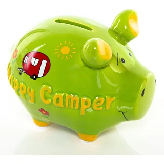 Logbuch-Verlag Sparschwein Camper Keramik Spardose Campingurlaub Reisekasse Geschenk Hochzeit Geburtstag 12,5 cm grün