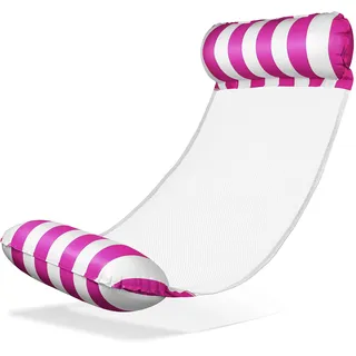 Balinco – Aufblasbare Wasserhängematte Luftmatratze mit 2 Luftkammern & Nylon Netz für Pool – Floatie Wassermatratze Relaxliege für Erwachsene & Kinder – Sommer Poolzubehör (Pink/Weiß)