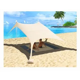 Strandtente UV50+ - Inklusive Sandanker und Picknickdecke - 2,4x2,4 m - Beige
