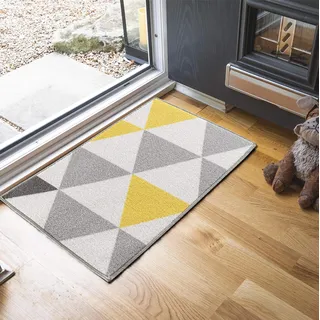 Serdim Rugs Havana Teppichläufer, rutschfest, geometrisches Design, für Küche und Flur, Allzweck-Teppiche – Matten, Nylon, L.Gold-Dreieck, 50 x 80 cm