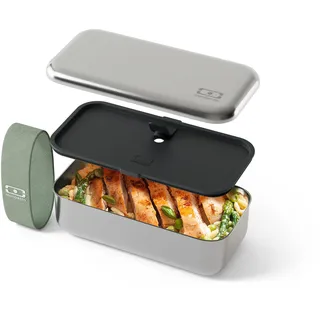 monbento - Bento Box Metall Sense grün Natural - Edelstahl Brotdose mit Luftdichtem Deckel - Lunchbox Erwachsene 700 ml Ofen- und mikrowellengeeignet - Perfkt für Büro/Wandern - Lebensmittelecht