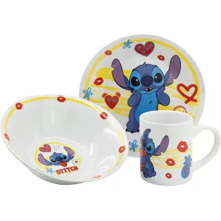 CARTOON 3er Set Keramik Stitch Disney Schüssel Schüssel Teller Tafelgeschirr für Kinder Menüset
