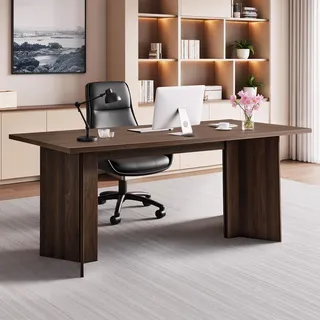 Vevor Chefschreibtisch (160 lang) moderner Bürotisch mit Kabelanschlussloch, Schreibtisch aus Wabenplatte + Spanplatte, 113,4 kg Tragkraft, Computertisch für Arbeit Studium Schreiben, Braun+Schwarz
