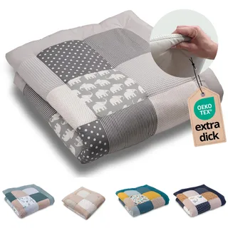 ULLENBOOM Krabbeldecke für Baby 120x120 cm - Dick und weich gepolstert | Außenmaterial: 100% Baumwolle, Alle Materialien OEKO-TEX zertifiziert, Made in EU, Schadstoffgeprüft und waschbar
