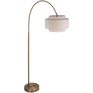 Relaxdays Stehlampe, Metall, Stoffschirm, E27 Fassung, Wohn- & Schlafzimmer, HBT: 180x94,5x40 cm, Bogenlampe, weiß/Gold