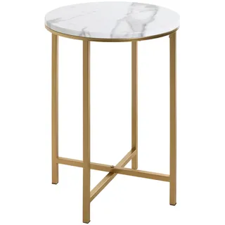 Haku-Möbel Beistelltisch Weiß, Gold Marmoroptik rund X-Form 39x53x39 cm