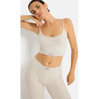 Crop-Top LSCN BY LASCANA, Damen, Gr. 44/46, beige (hellgrau meliert), Feinstrick, Obermaterial: 50% Polyester, 45% Baumwolle, 5% Elasthan, meliert, bauchfrei, Rundhals, Tops Crop-Top