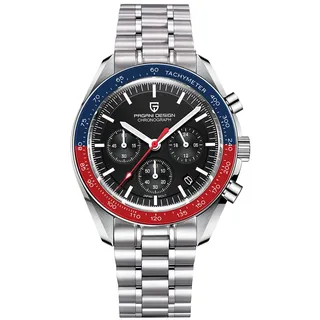 RollsTimi Pagani Design 1701 V5 Herren-Quarzuhrwerk, Chronograph, japanisches VK63-Uhrwerk, stachelloses Stahlband, 100 m wasserdicht, Sportuhr, 1701 V5 Schwarz, Klassisch