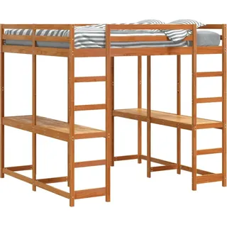 Hochbett mit Schreibtisch & Leiter Braun 180x200 cm Kiefernholz - Braun