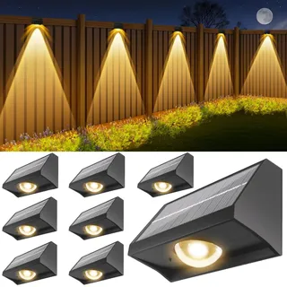 Solar-Zaunleuchten für Außen, wasserdicht, hohe Helligkeit, LED-Spotlinse, Deckleuchten mit 7 Modi, Warm- & Kaltweiß, RGB, solarbetrieben, Wandbeleuchtung für Terrasse, Stufen, Garten, Geländer, Pool