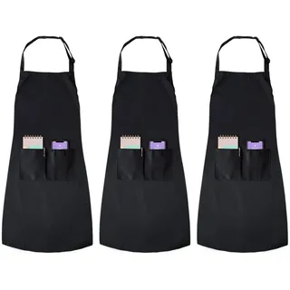 joeji's Kitchen Schürze Damen Taillenschürze - Kellnerschürze Mit 3 Taschen - Schürzen Gastronomie Halbschürze Unisex -Bistro Kochs Back Restaurant Café Schürze Für Küche (Schwarze, 3er-Pack Lang)...