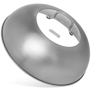YOSUKATA Wok-Deckel 32,5 cm -304 Edelstahl-Wokdeckel mit Gehärtetem Glas und Dampflöchern - Abdeckung für 34 cm Wokpfanne - Grill- und Käse-Schmelzkuppell - Wok-Zubehör Spülmaschinenfest