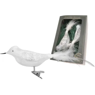 Weihnachtsbaumklammer KREBS GLAS LAUSCHA "Amsel, Eislack, unversilbert", silber, B:6cm H:6cm T:17cm, Glas, Weihnachtsbaumschmuck, Weihnachtsbaumklammer, Weihnachtsbaumklammern Glas, mundgeblasen, handgefertigt, Glasvogel