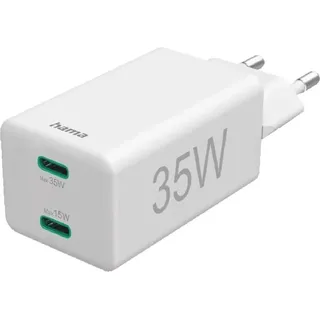 Hama Schnellladegerät, 2x USB-C, PD/Qualcomm, Mini-Ladegerät, 35 W, Weiß", weiß
