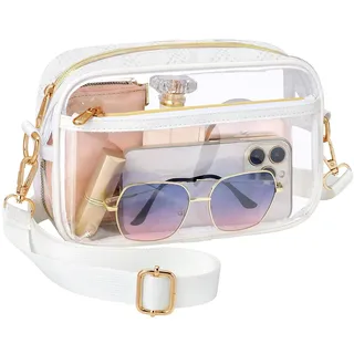APMGONT Durchsichtige Umhängetasche, PVC Transparente Tasche Damen Crossbody Schultertasche Wasserdichte Sling Bag mit Verstellbarem Gurt für Konzerte Sportveranstaltungen Shopping Reisen (weiß)