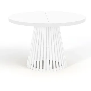 dekori.interiors Dekori_Interiors Esstisch, Weiß Holz, 110x77x160 cm, Esszimmer, DOVER - Industrial/Loft Still mit Lamellenbeine, Durchmesser: 110 / 160 Farbe: - Weiß