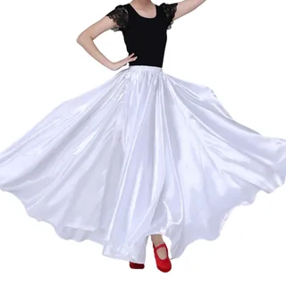 Wuchieal Bauchtanz Satin Rock Professionelle Tänzer Glänzender Full Round Swing Dance Skirt (Weiß, One Size)