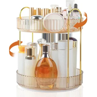 Boxalls Make-up-Organizer Drehbar, 2 Ebenen Badezimmer-Organizer, 360 Grad große Kapazität, Kosmetik-Aufbewahrung, Schminktisch Drehbarer Organizer Hautpflege-Karussell (2 Ebenen, Bernstein)