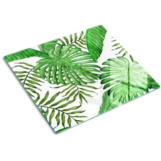 Tulup Glasplatte 60x52 cm Tropische Blätter , Glas , 60x0.4x52 cm , Küchen, Küchenelektrogeräte, Herde, Herdabdeckplatten