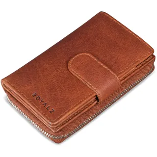 ROYALZ 'Dominica' Vintage Leder Geldbörse Damen Groß viele Fächer 18 Kartenfächer RFID Blocker Portemonnaie viele Fächer Brieftasche XXL, Farbe:Texas Braun