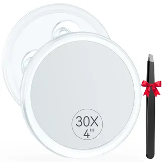 Auxmir 30X Vergrößerungsspiegel 10cm 30-Facher mit 3 Saugnäpfen, Runde Make Up Spiegel mit Vergrößerung, Schminkspiegel für Zuhause, Badezimmer und unterwegs, Entfernung von Mitesser/Blasen