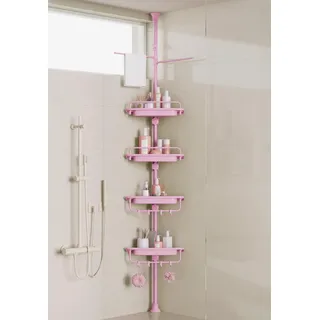 XLHOMO 81,3–309,9 cm Eck-Dusch-Caddy, Spannstange, rosa, rostfrei, bohrfreie Duschregale für Badezimmer, Badewanne, Waschbecken, Verstellbarer Dusch-Organizer mit 4 Ebenen, patentierten, stabilen