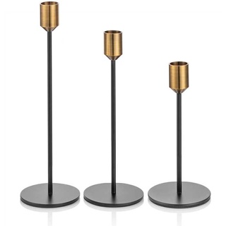 Romadedi Kerzenständer Gold & Schwarz 32/28/22 cm- 3er-Set Hoch Kerzenhalter Unterschiedlicher Größe für Stabkerze Kerzen Metall Vintage Modern Deko Tischdeko für Weihnachten Hochzeit Wohnzimmer