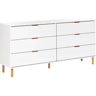 BELIANI Kommode Weiß Faserplatte mit 6 Schubladen Goldene Griffe Helle Holzfüße Modernes Retro-Design Mehrzweckkommode Sideboard für Schlafzimmer - Weiß, Gold
