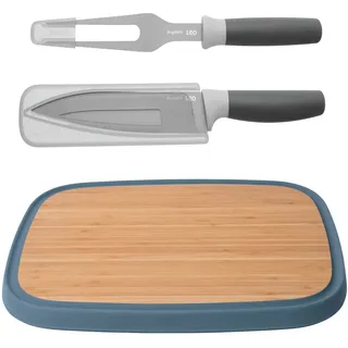 BERGHOFF 3950195 Set Schneidebrett, Messer, Tranchiergabel, Holz, Blau