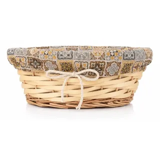 Brotkorb oval 30x24x9 cm – Brotkorb aus Bambus & Weide mit Stoff – Bambuskorb Bad & Küche – Aufbewahrungskorb natur – dekorativ & hygienisch